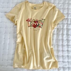 Levi’s Floral Logo Tee Women's M Yellow Lightweight t-shirt